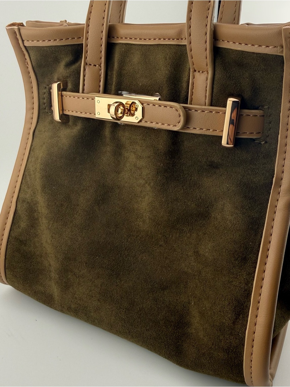 NWT Remi and Reid Green/Tan Faux Suede and Faux Leather Mini Tote and Crossbody - Picture 2 of 16
